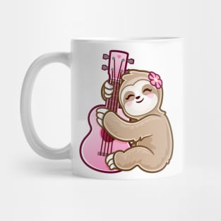 Cute Girl Playing Acoustic Ukulele Pink Guitar kawaii Sloth Mug